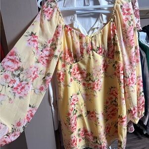 Le Chateau Floral Blouse in Yellow and Pink